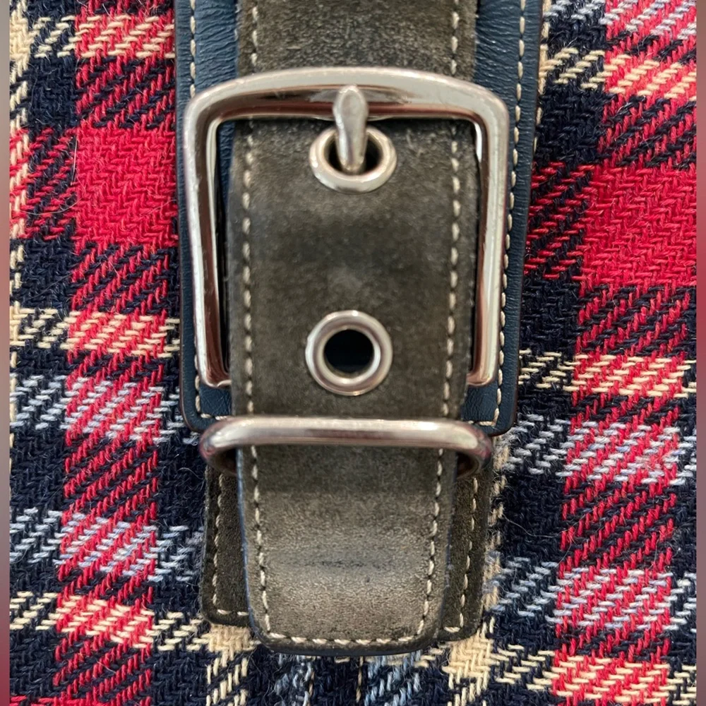 Coach Vintage Tartan Red Plaid Buckle Charm Shoulder Bag Suede - Picture 8 of 10